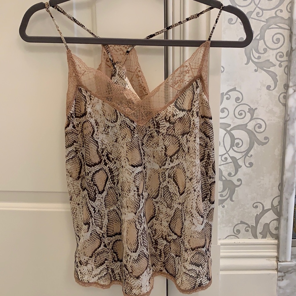 Love Stitch Beige Snake Print Lace Trim Camisole